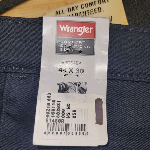 NEW Wrangler Flex Waistband Blue Khaki Size 44X30 Flat Front Classic Fit Pants - Picture 6 of 8